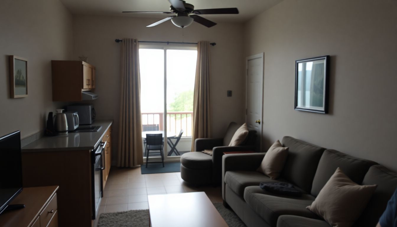 A cozy condo rental with a view of Mirror Lake in Lake Placid.