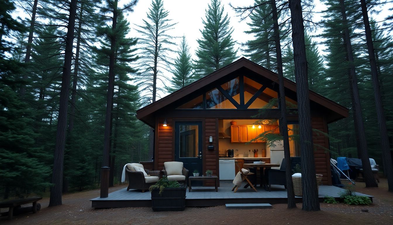 A cozy cottage surrounded by pine trees near Lake Placid.